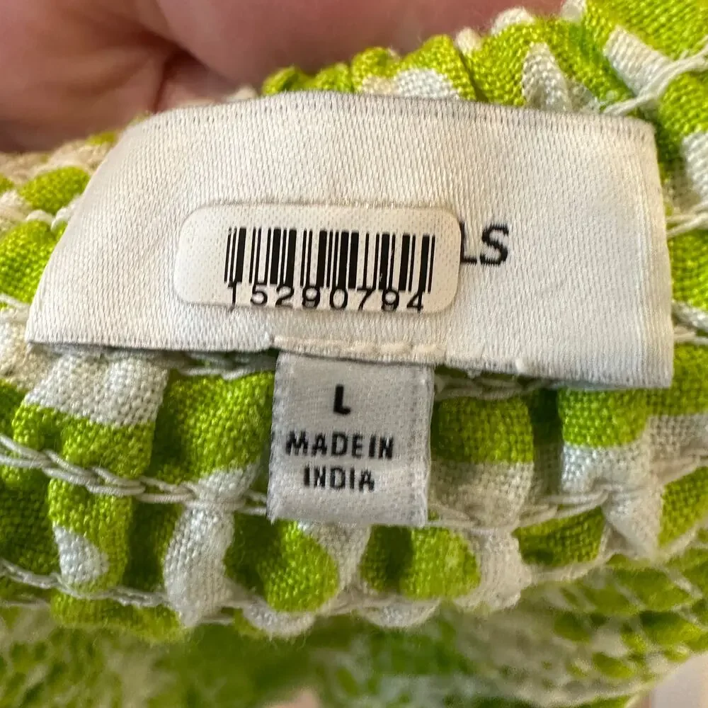 The Odells Patchwork Crop Top LARGE Bright Green Smocked Linen Designer $148 - Picture 9 of 10